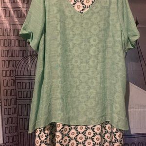 Breezy Boho Floral Dress with Attached Mint Green Overlay